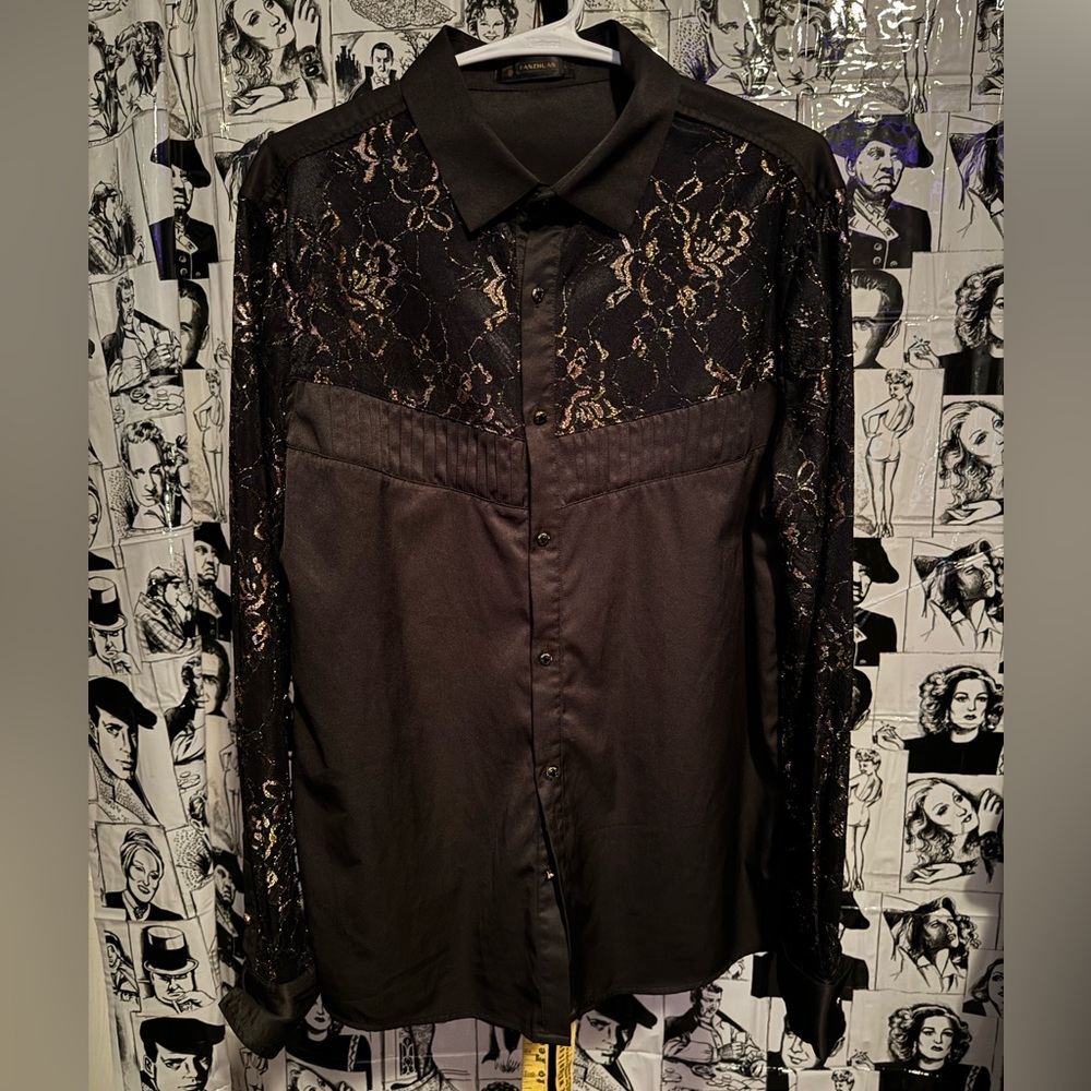 Fanzhuan Gold/Black Lace& Satin Top